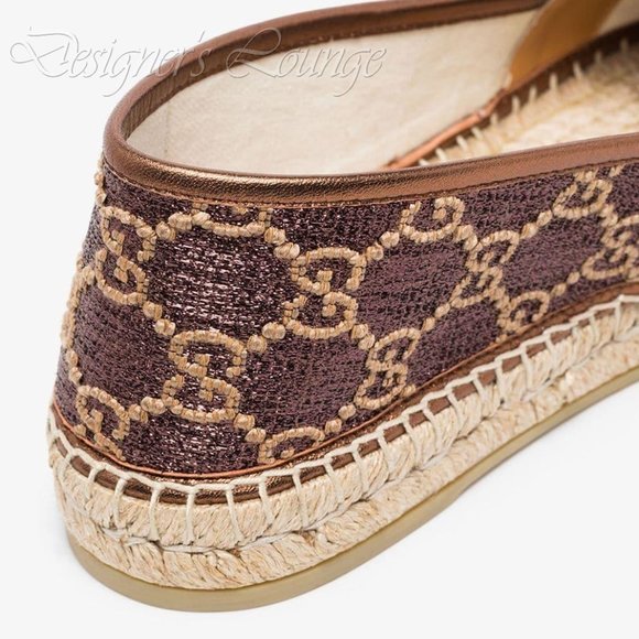 ⚡️SOLD! NEW GUCCI Heritage GG Monogram Brown Metallic Espadrilles Size EU 38 - Picture 5 of 12